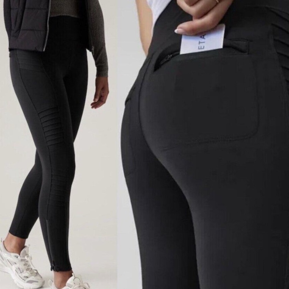 Athleta Blue delancy moto leggings